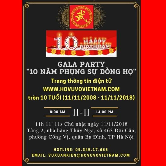 Mời dự GALA PARTY “10 NĂM PHỤNG SỰ DÒNG HỌ” ngày 11/11/2018