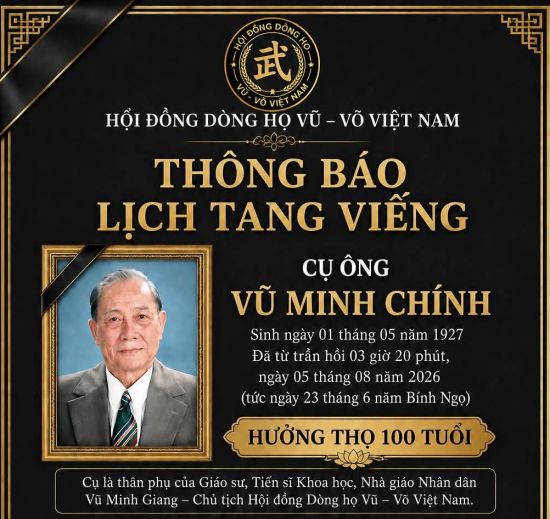 Tin buồn: Cụ Vũ Minh Chính tạ thế, hưởng thọ 100 tuổi